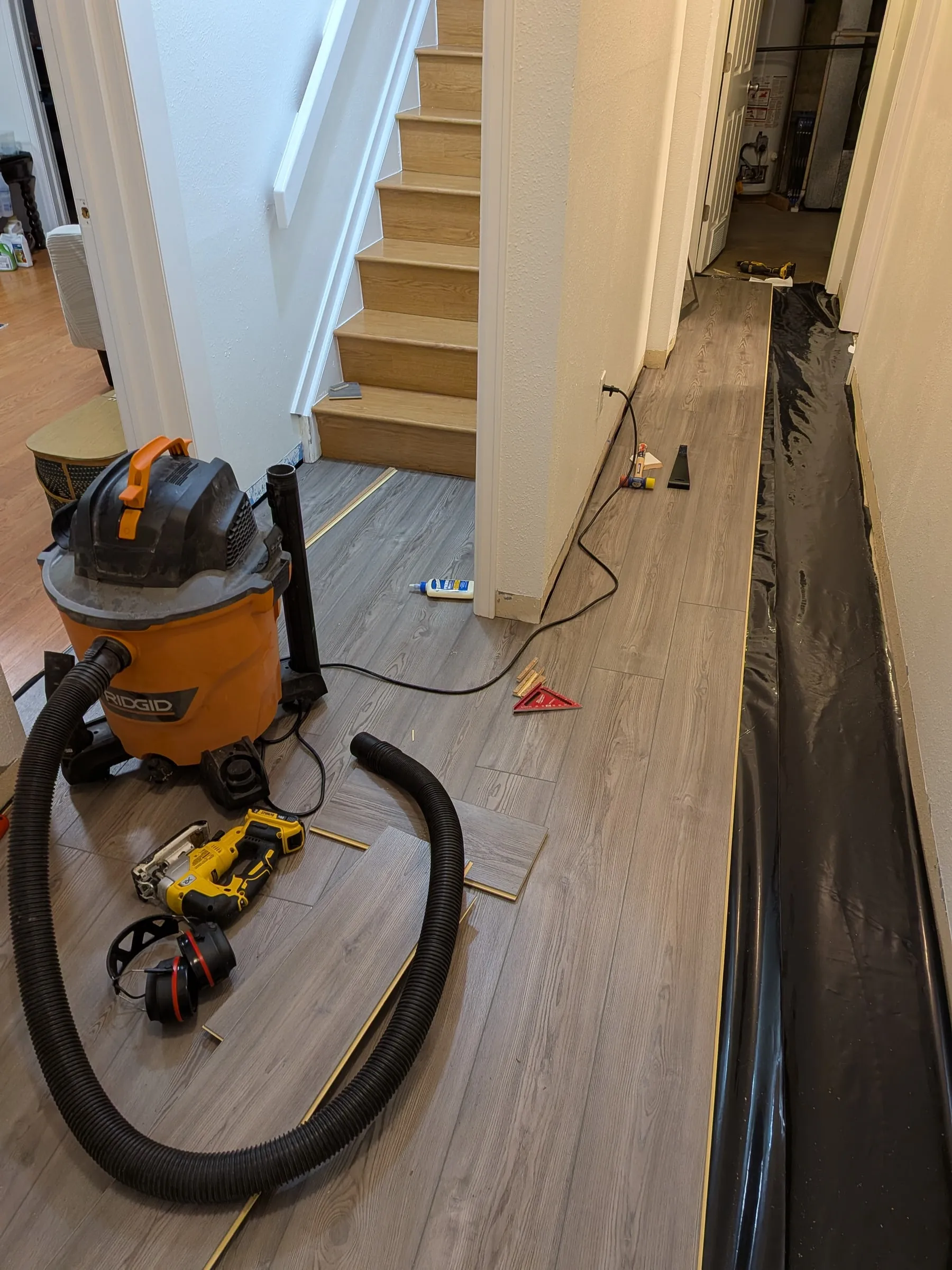 The hallway almost finished, with only straight cuts left